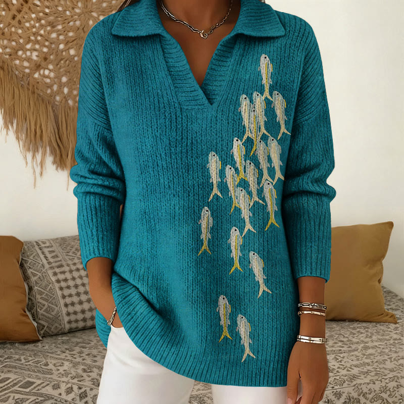 Ocean Fish Team Polo Collar Long Sleeve Sweater - Green - 5XL - image 1