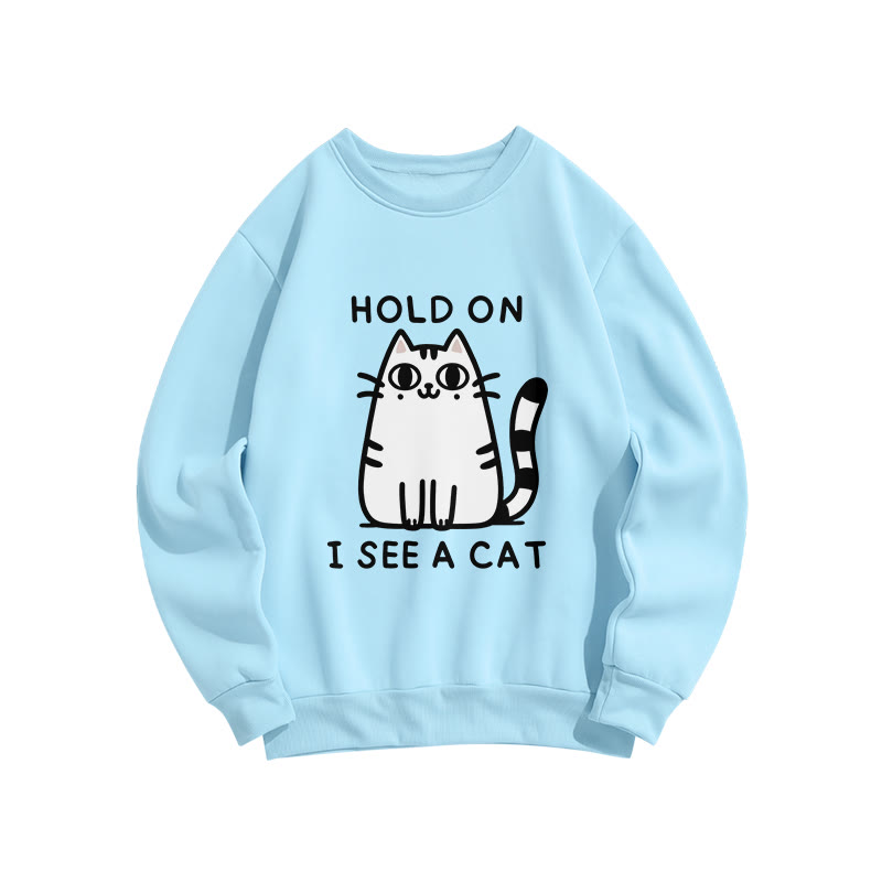 Unisex Fun Slogan Cat Print Long Sleeve Crew Neck Sweatshirt - Blue - US16-18(2XL) - image 4
