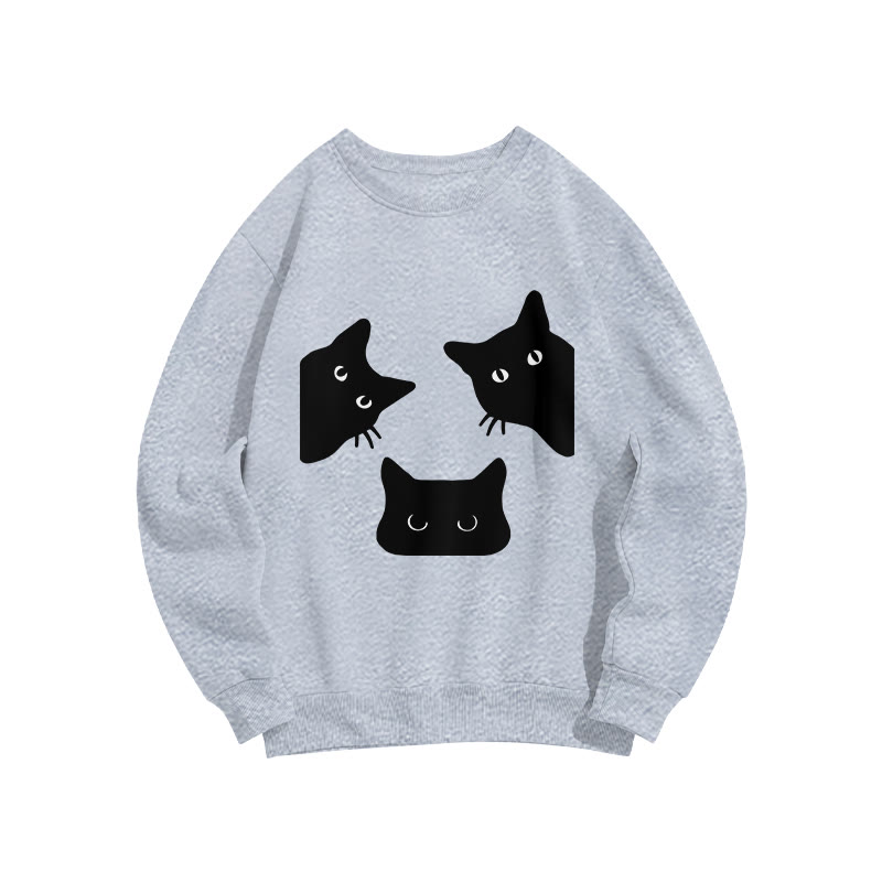 Unisex Cat Gaze Prints Print Long Sleeve Crew Neck Sweatshirt - Grey - US16-18(2XL) - image 2