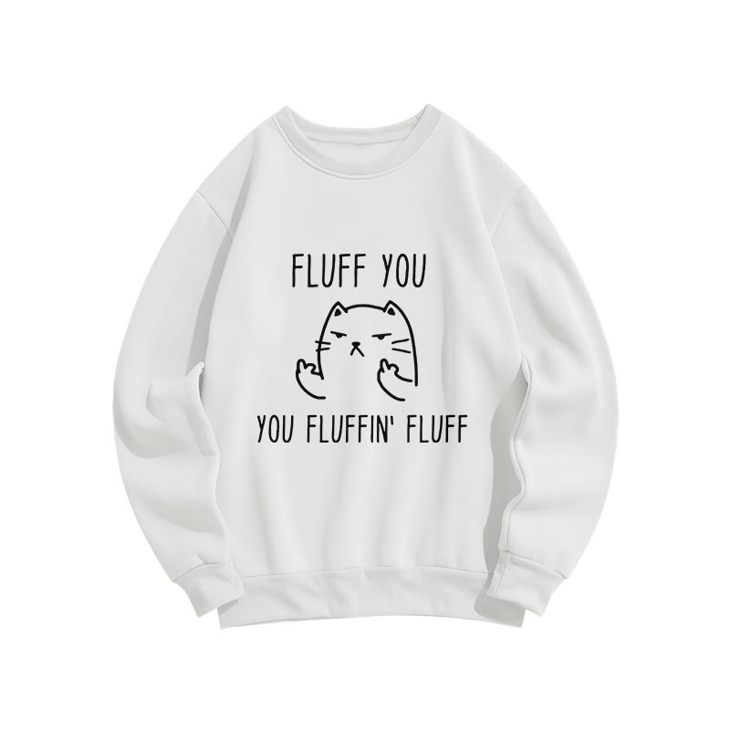 Unisex Fun Cat Disdain Print Long Sleeve Crew Neck Sweatshirt - White - US16-18(2XL) - image 1