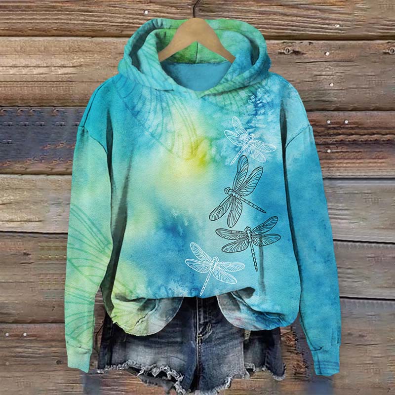  Dragonfly Pattern Art Print Long Sleeve Hoodie - Blue - US44-46(8XL) - image 2