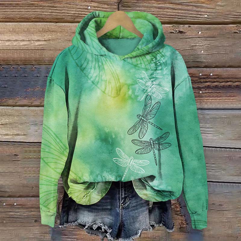  Dragonfly Pattern Art Print Long Sleeve Hoodie - Green - US44-46(8XL) - image 1