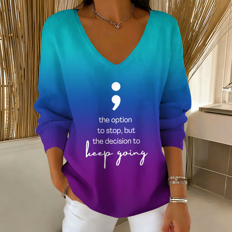 Suicide Prevention And Mental Health Print V-Neck Long Sleeve Sweater - Blue - 5XL - image 2