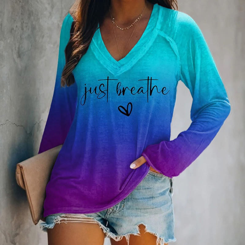Just Breathe Print Long Sleeve T-shirt - Blue - 5XL - image 1