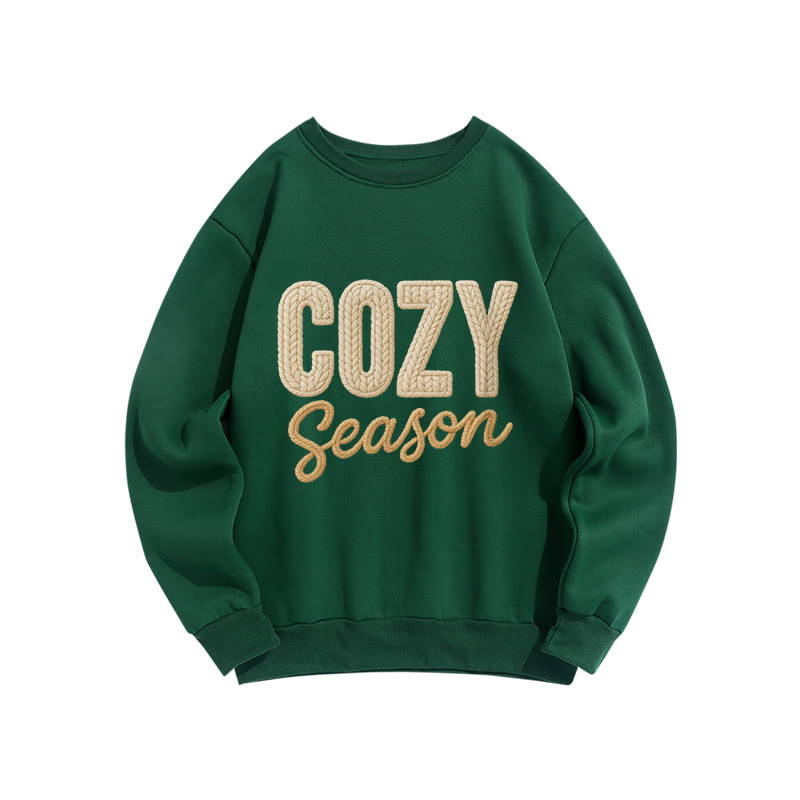 Cozy Season Letter Print Long Sleeve Crew Neck Sweatshirt - Green - US16-18(2XL) - image 2