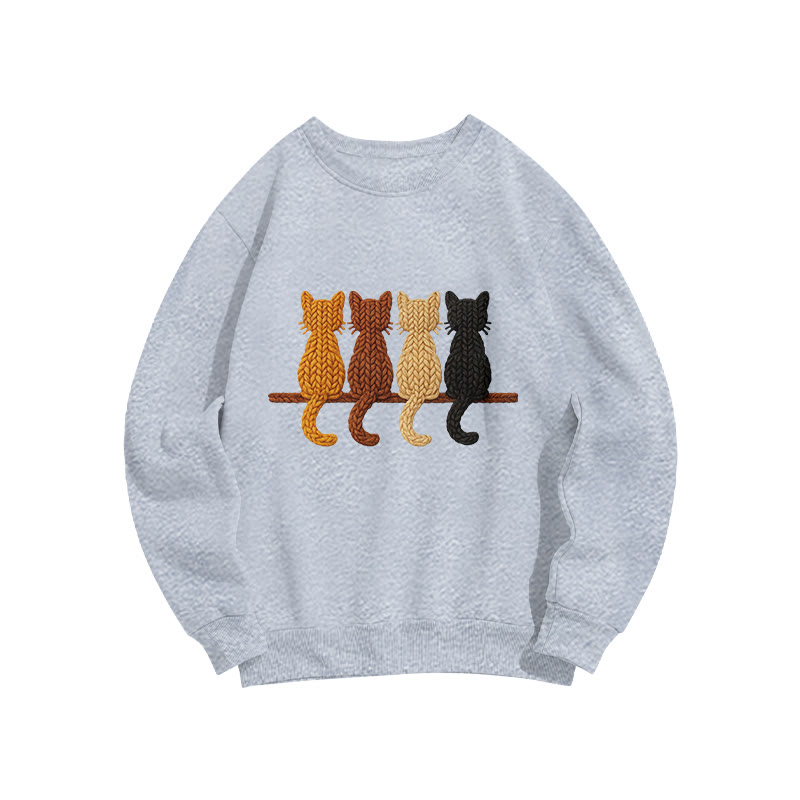 Cat Print Long Sleeve Crew Neck Sweatshirt - Grey - US16-18(2XL) - image 2