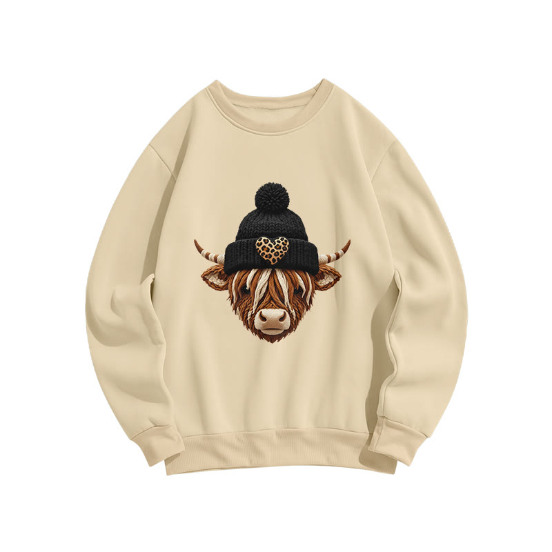 Heart Shaped Leopard Print And Reindeer Creative 3d Print Long-Sleeved Crew Neck Sweatshirt - Apricot - US16-18(2XL) - image 1