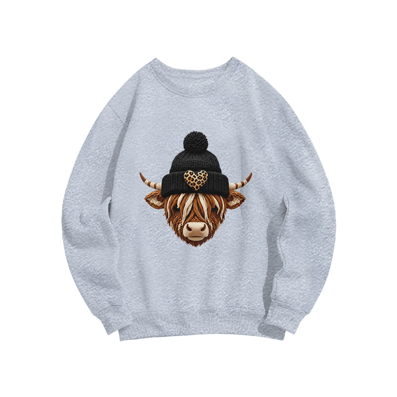 Heart Shaped Leopard Print And Reindeer Creative 3d Print Long-Sleeved Crew Neck Sweatshirt - Grey - US16-18(2XL) - image 3