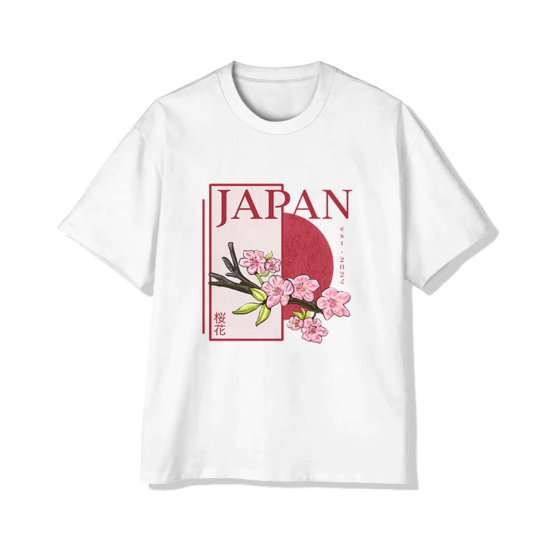 UnisexJapanese Cherry Blossoms Print  Short Sleeve Crew Neck T-Shirt - White - 2XL - image 2