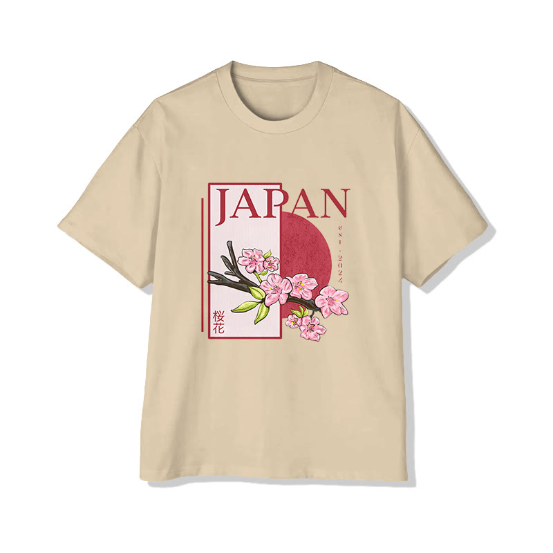 UnisexJapanese Cherry Blossoms Print  Short Sleeve Crew Neck T-Shirt - Apricot - 2XL - image 4