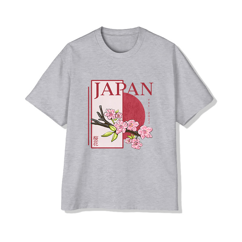 UnisexJapanese Cherry Blossoms Print  Short Sleeve Crew Neck T-Shirt - Grey - 2XL - image 3