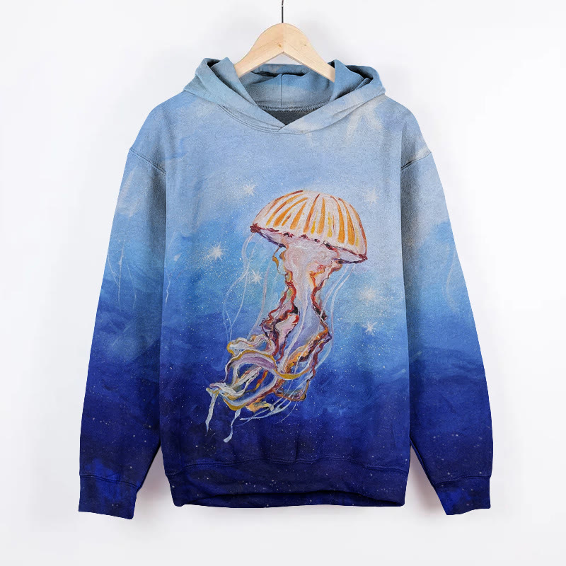 Star Jellyfish Art Painting Art Print Long Sleeve Hoodie - Blue - 8XL - image 1