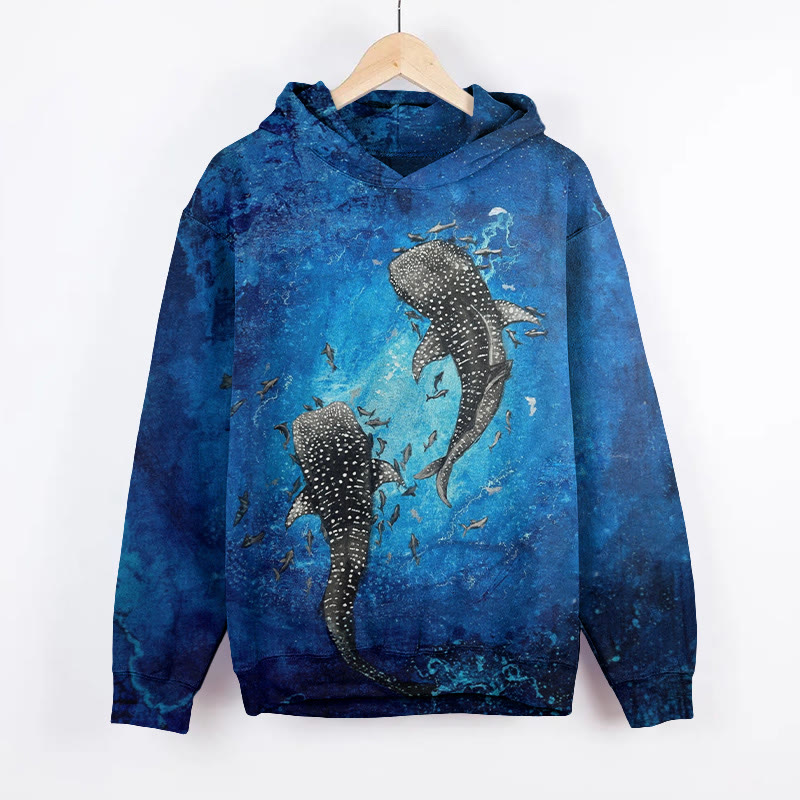 Ocean Fish School Art Print Long Sleeve Hoodie - Blue - 8XL - image 1