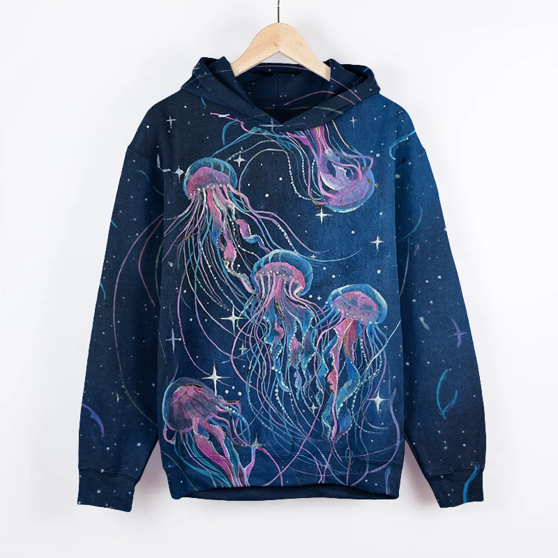 Artistic Jellyfish Painting Print Long Sleeve Hoodie - Blue - 8XL - image 1