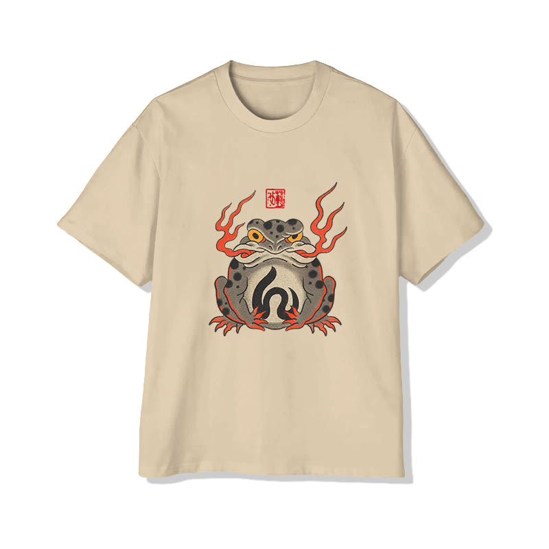 Unisex Fire-breathing Frog Japanese Short Sleeve Crew Neck T-shirt - Apricot - 2XL - image 1