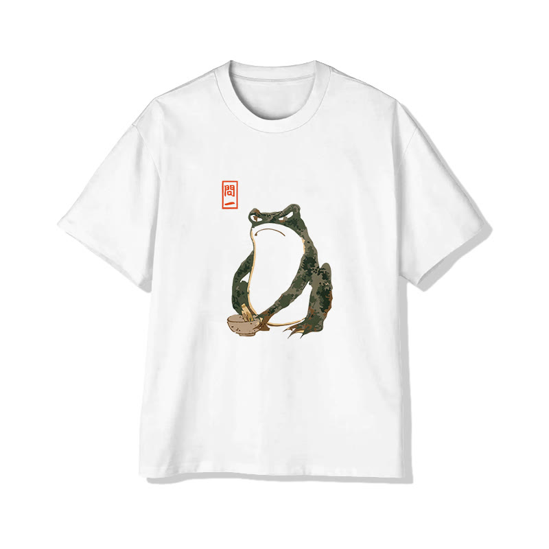 Unisex Japanese Art Cute Frog Short Sleeve Crew Neck T-shirt - White - 2XL - image 2