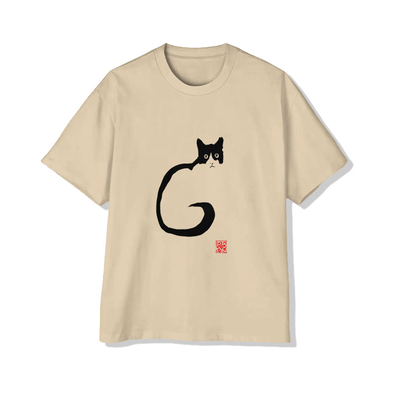 Unisex Japanese Neko Short Sleeve Crew Neck T-shirt - Apricot - 2XL - image 2