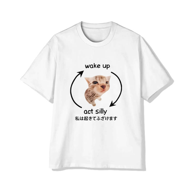 Unisex Funny Cat Print Short Sleeve Crew Neck T-shirt - White - 2XL - image 1