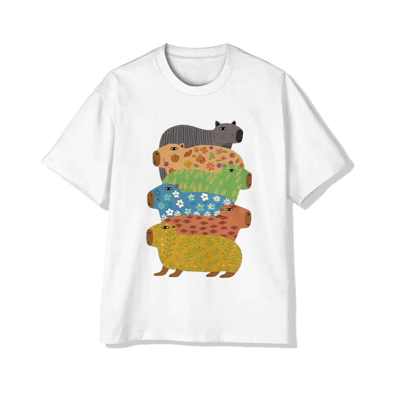 Unisex Capybara Print Short Sleeve Crew Neck T-shirt - White - 2XL - image 1