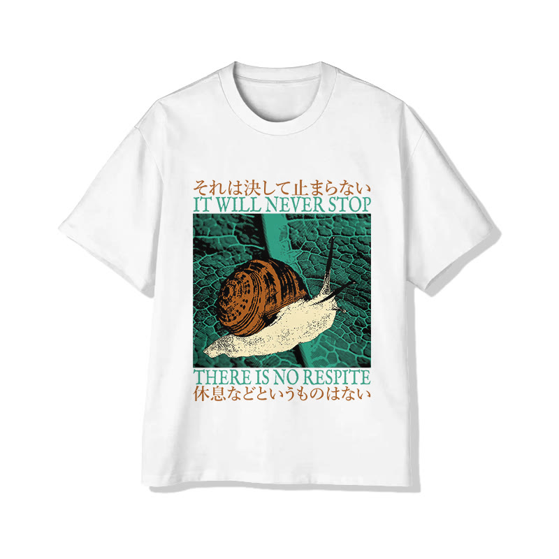 Unisex Vintage Japanese Snail It Will Never Stop  Print Short Sleeve Crew Neck T-Shirt - White - 2XL - image 2