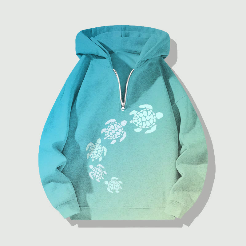 Unisex Art Ocean Painting Turtle Pattern Half-Zip Hooded - Light Blue - US32-34(5XL) - image 1