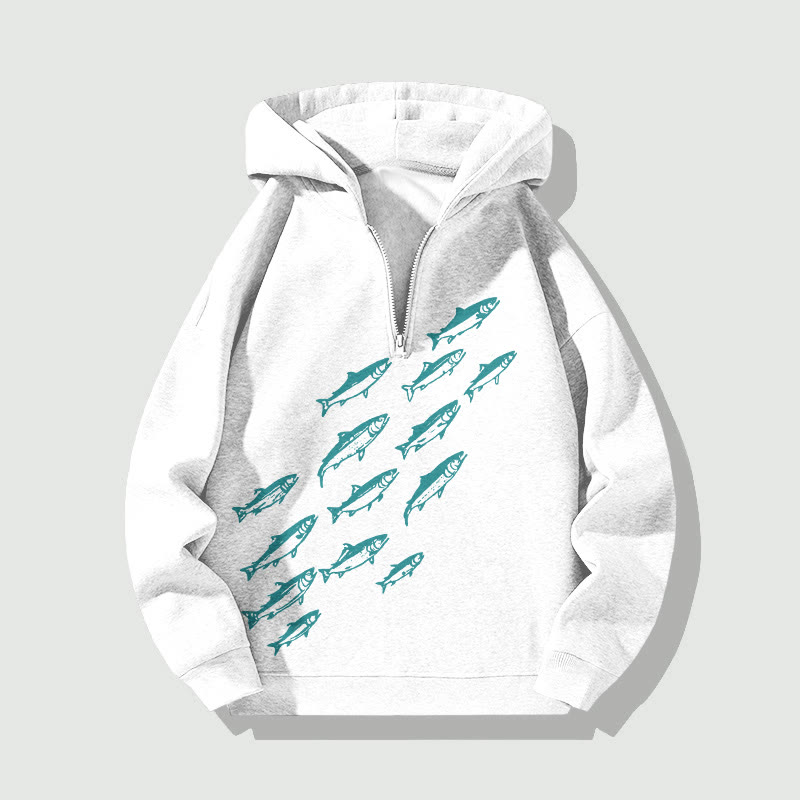Unisex Deep Sea Fish Print Half Zip Hooded - White - US32-34(5XL) - image 2