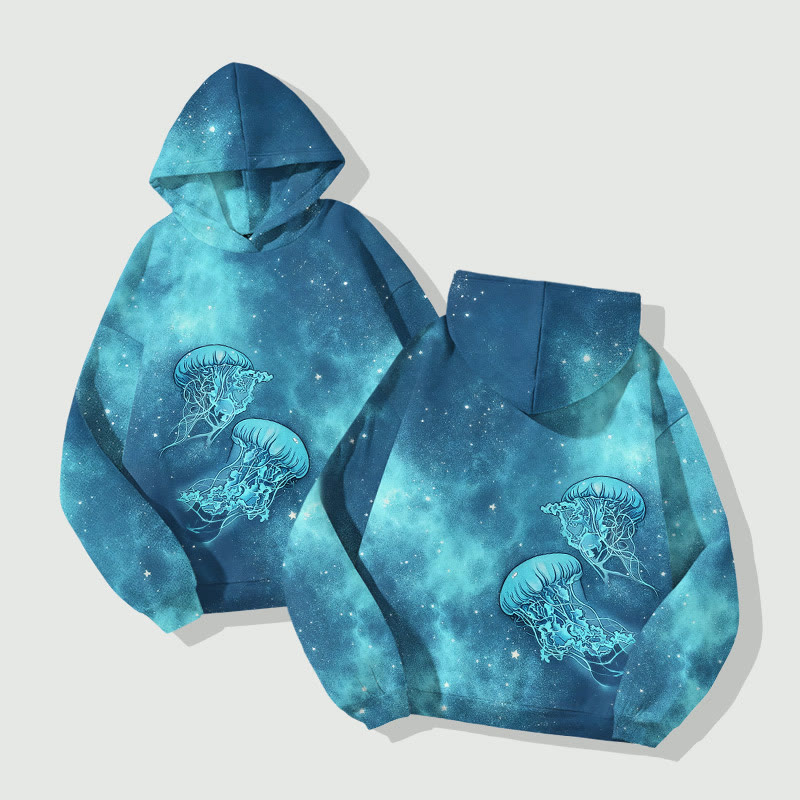 Fantasy Ombre Starry Sky Jellyfish Art Print Long Sleeve Hoodie - image 2