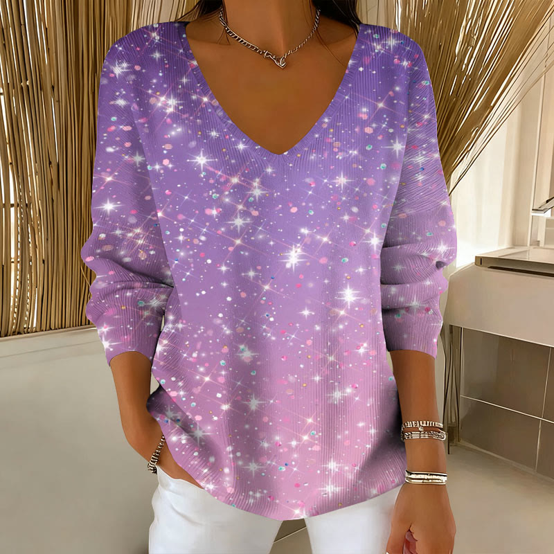 Shimmering Gradient Art Patterns V-Neck Long Sleeved Sweater - Light Purple - 5XL - image 1