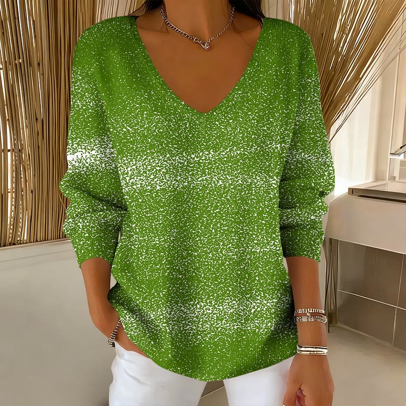 Simple Color Block Pattern V-Neck Long Sleeved Sweater - Olive Green - 5XL - image 2
