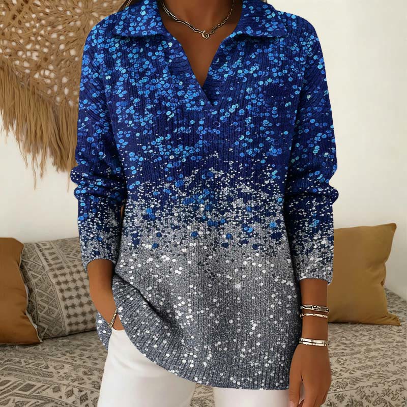 Gradient Color Block Pattern Polo Collar Long Sleeved Sweater - Dark Blue - 5XL - image 1