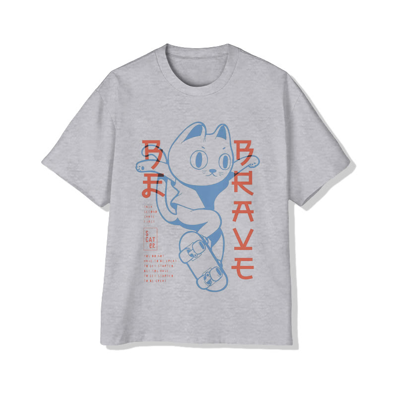 Unisex Funny Skateboarding Cat Print Short Sleeve Crew Neck T-Shirt - Grey - 2XL - image 2