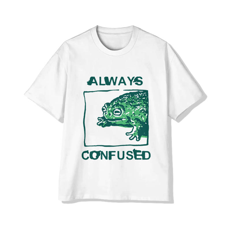 Unisex Always Confused Frog Print Short Sleeve Crew Neck T-Shirt - White - 2XL - image 1