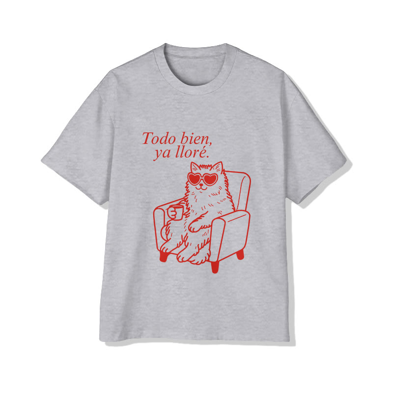 Unisex Funny Cats Todo Bien Ya Llore Print Short Sleeve Crew Neck T-Shirt - Grey - 2XL - image 2
