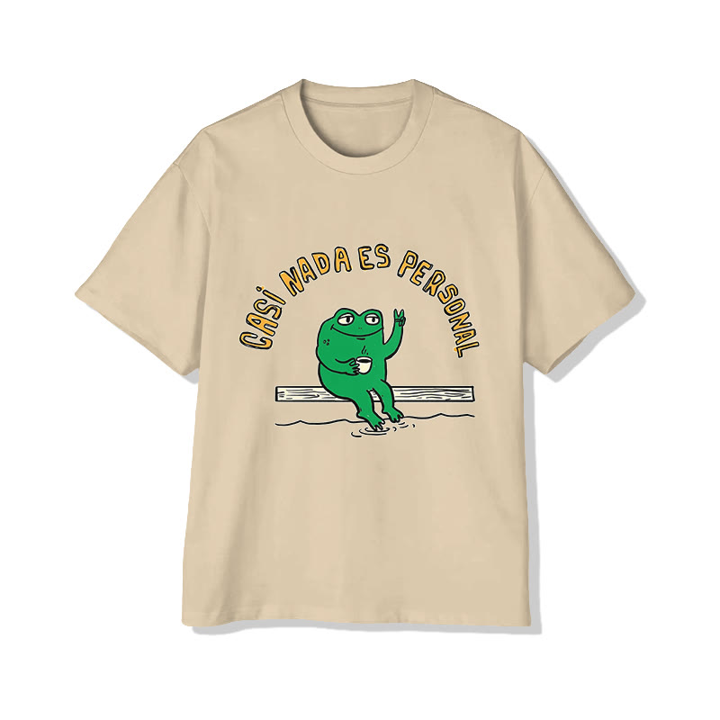 Unisex Funny Frog Slogans Print Short Sleeve Crew Neck T-Shirt - Apricot - 2XL - image 1