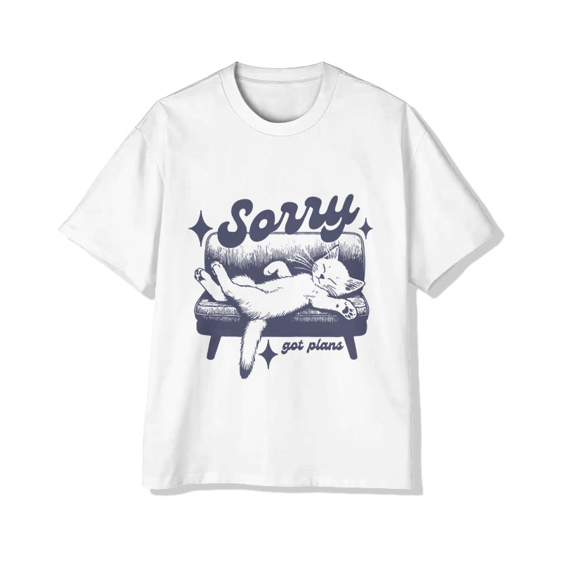 Unisex Funny Cat Sorry Got Plans Print Short Sleeve Crew Neck T-Shirt - White - 2XL - image 1
