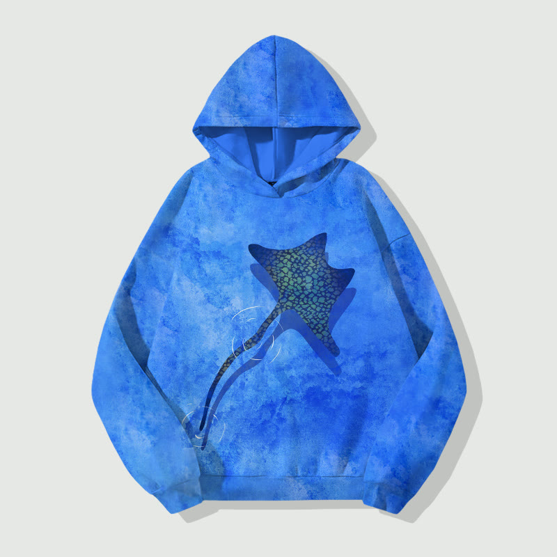 Unisex Ocean Manta Ray Art Print Long Sleeved Hoodie - Blue - 8XL - image 1