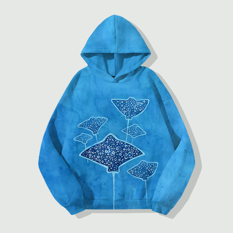 Unisex Ocean Manta Ray Pattern Print Long Sleeved Hoodie - Blue - 8XL - image 1