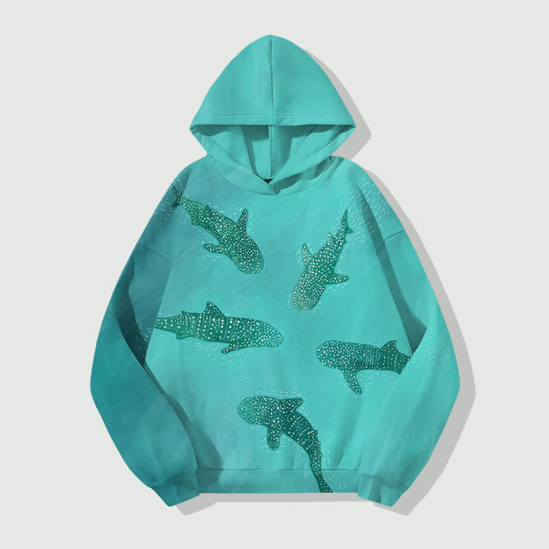 Unisex  Ocean Whale  Print Long Sleeved Hoodie  - Green - 8XL - image 1