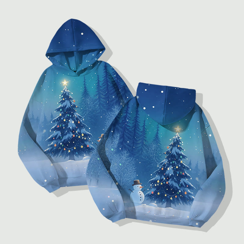 Winter Snowy Christmas Tree Art Print Long Sleeve Hoodie - image 2
