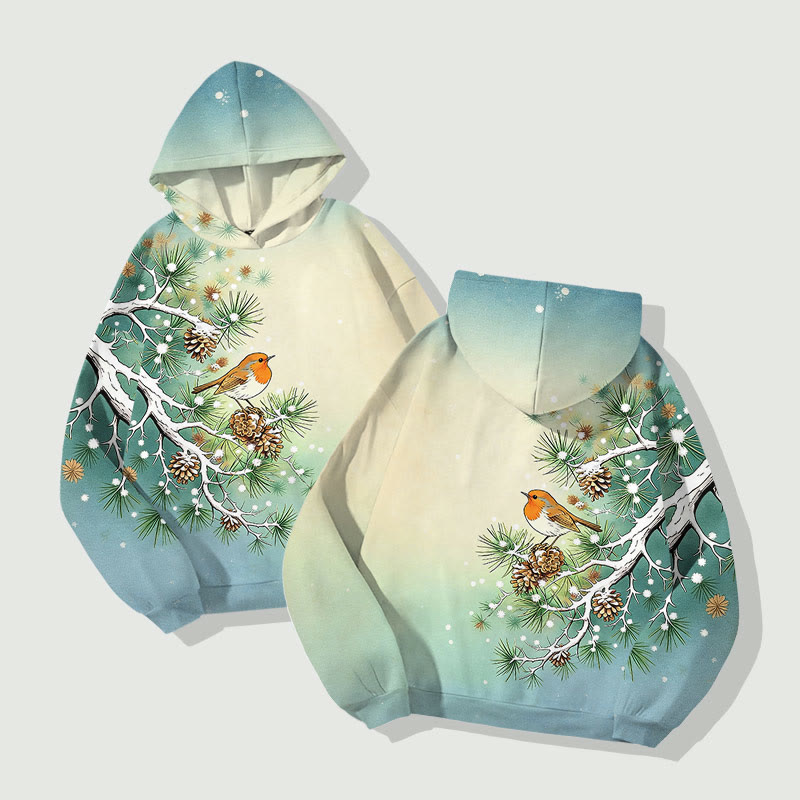 Lovely Bird Standing On Pine Tree Art Print Long Sleeve Hoodie - image 2