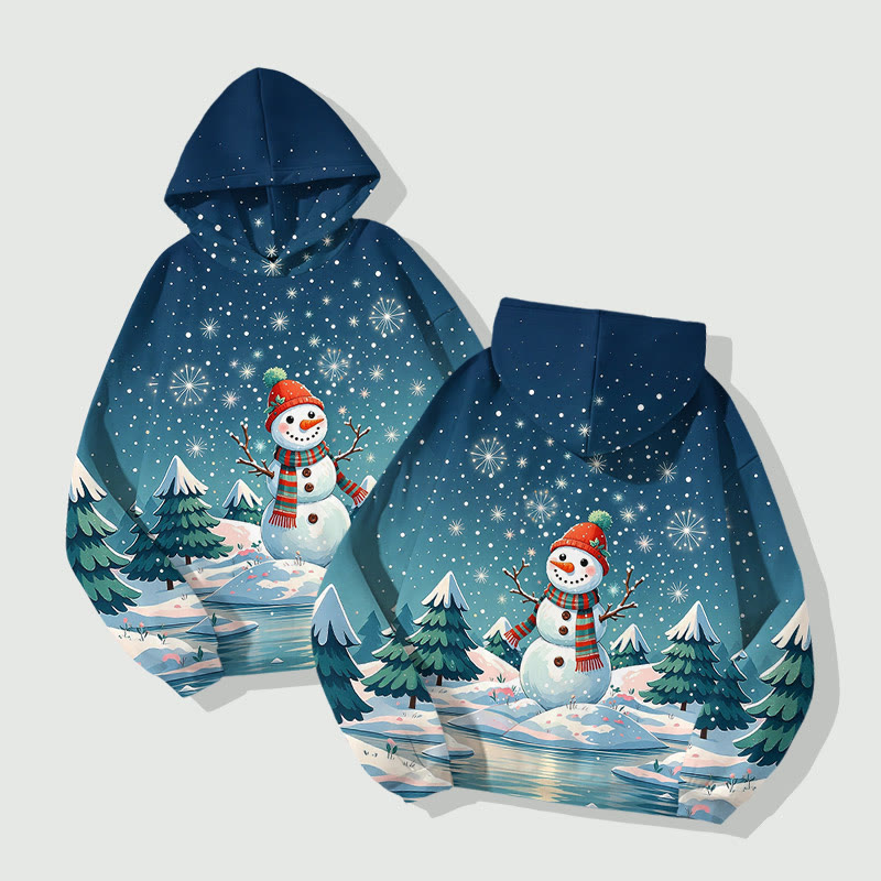 Christmas Snowman & Snowflakes Falling From The Sky Art Print Long Sleeve Hoodie - image 2
