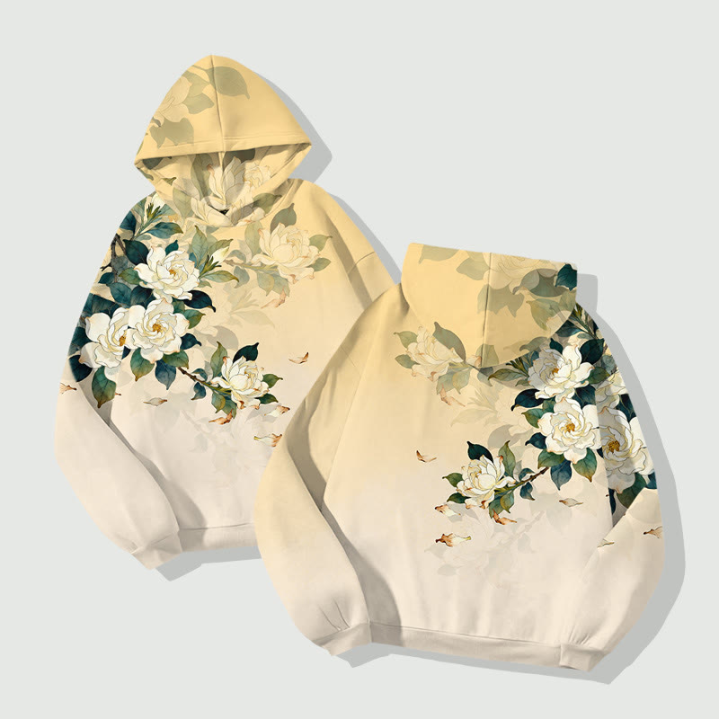 Vintage Lovely White Rose Art Print Long Sleeve Hoodie - image 2