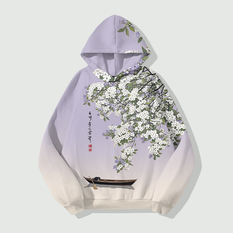 Japanese Retro Cherry Blossoms Art Print Long Sleeve Hoodie - Purple - US44-46(8XL) - image 1