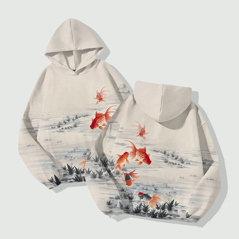 Japanese Funny Jumping Goldfish Art Print Long Sleeve Hoodie - image 2