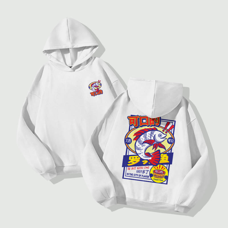 Unisex  Japanese Tasty  Print Long Sleeved Hoodie - White - US44-46(8XL) - image 1