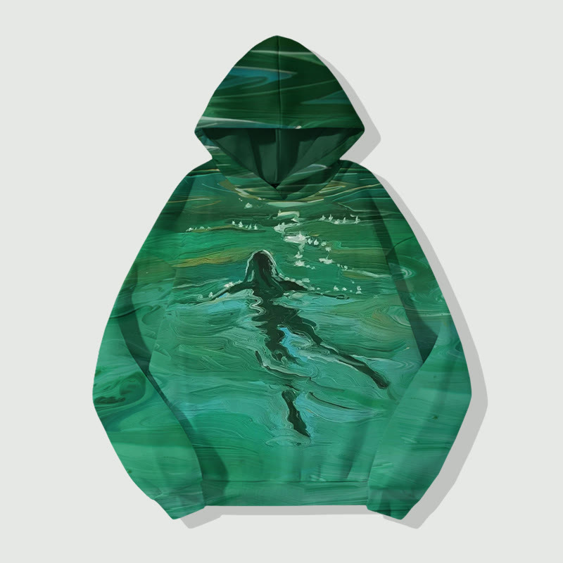 Unisex Japanese Frog Print Long Sleeved Hoodie - Green - US44-46(8XL) - image 1