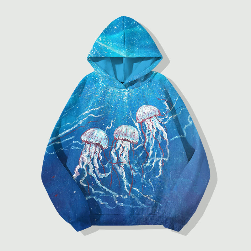 Unisex Marine Jellyfish Pattern Long Sleeved Hoodie - Blue - US44-46(8XL) - image 1