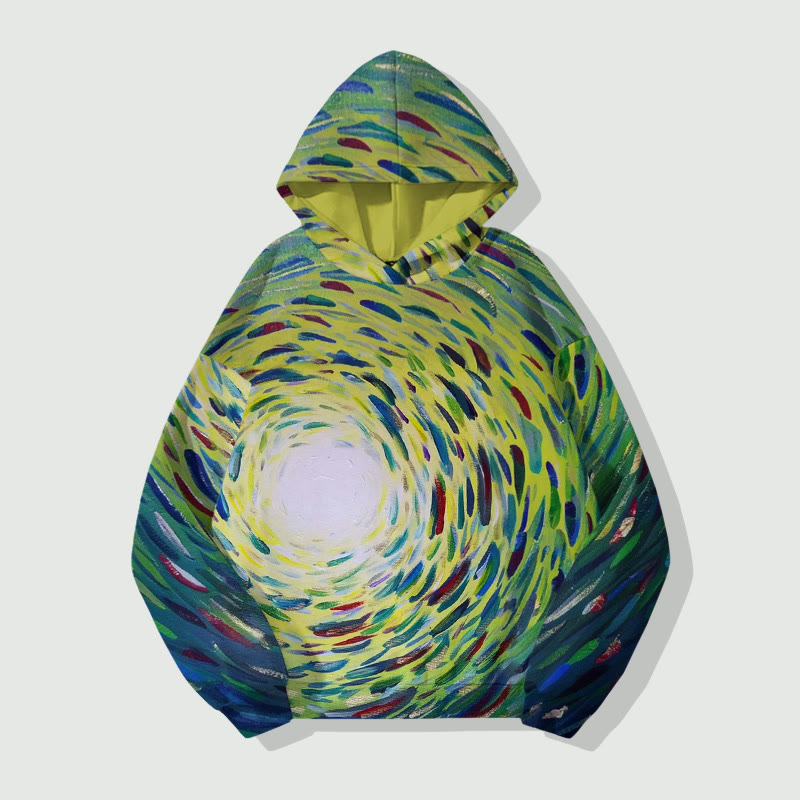 Unisex Swirling School Of Fish Pattern Long Sleeved Hoodie - Green - US44-46(8XL) - image 1