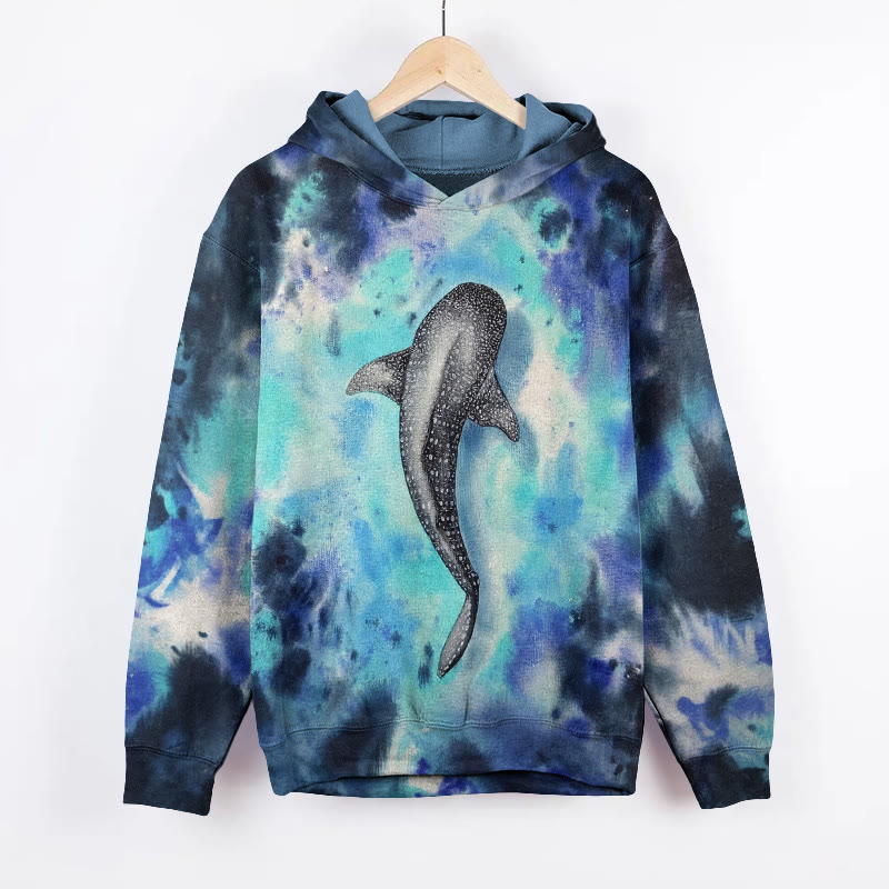Unisex Tie Dyed Whale Pattern Long Sleeved Hoodie - Blue - US44-46(8XL) - image 1
