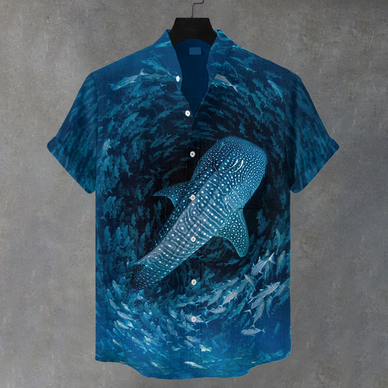 Men's Deep Sea Whirlpool Whale Print Casual Shirt - Dark Blue - 5XL - image 1
